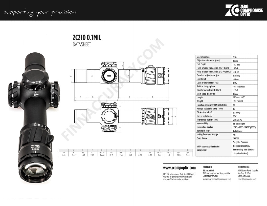 ZCO ZC210 - 2-10x30 FFP LPVO
