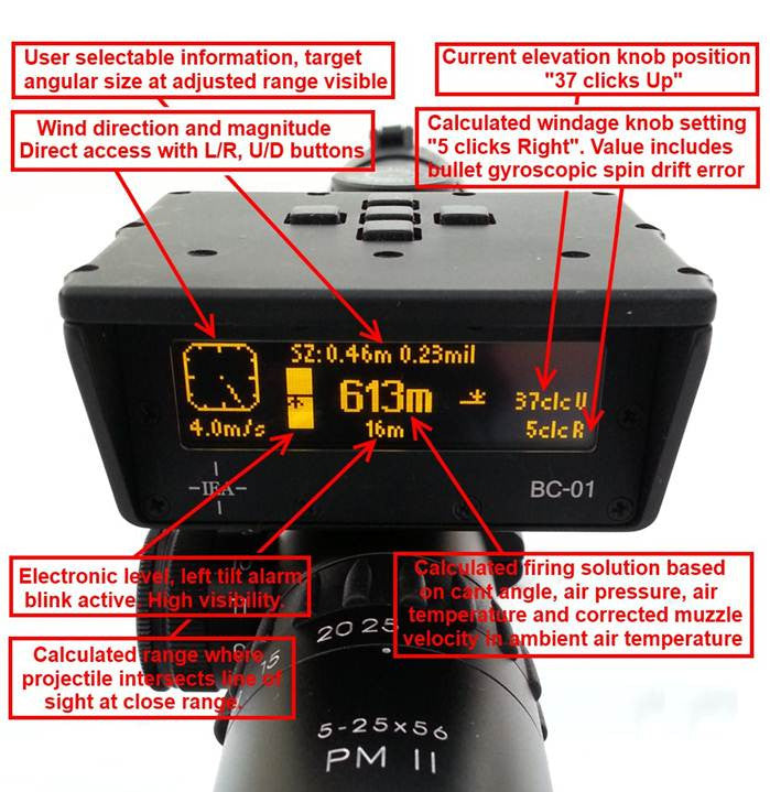 BC01 ballistic computer user interface