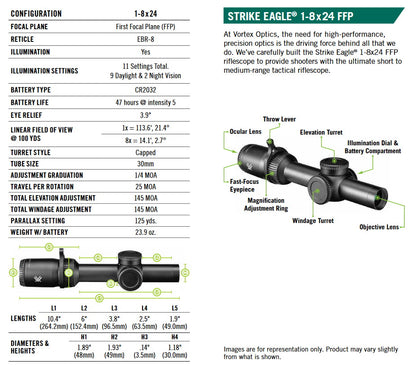 Vortex Strike Eagle 1-8x24 FFP, EBR-8 reticle