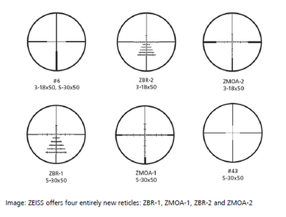 Zeiss V6 3–18x50, ballistic turret, Reticle 6, ZBR-2, ZMOA-2