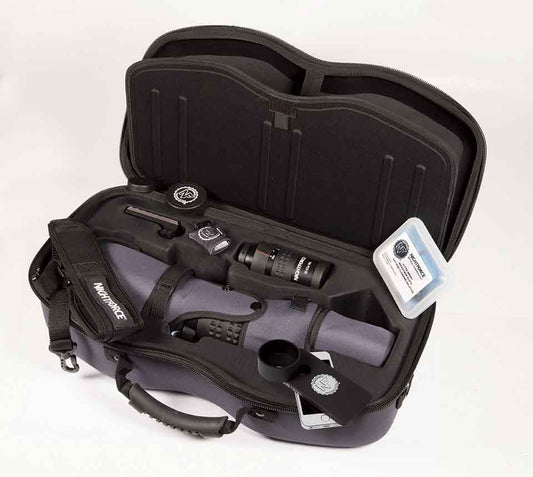 NightForce Kit TS-82 Xtreme Hi-Def Straight with 20-70x eyepiece, Case, Sleeve, Cleaning Kit, Fob Lens
Cloth, Grommet Kit, Carbon Fiber Tripod with Head